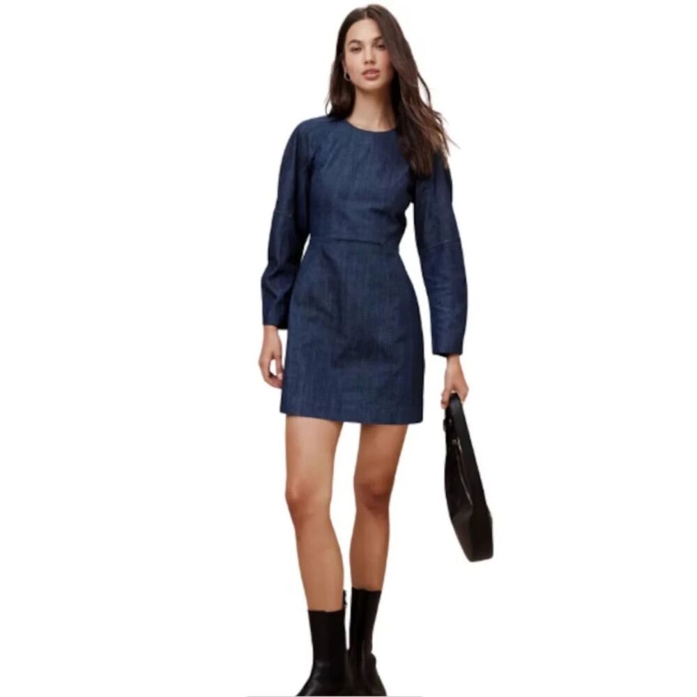 Banana Republic Contoured Dark Blue Denim Mini Dress Size 14